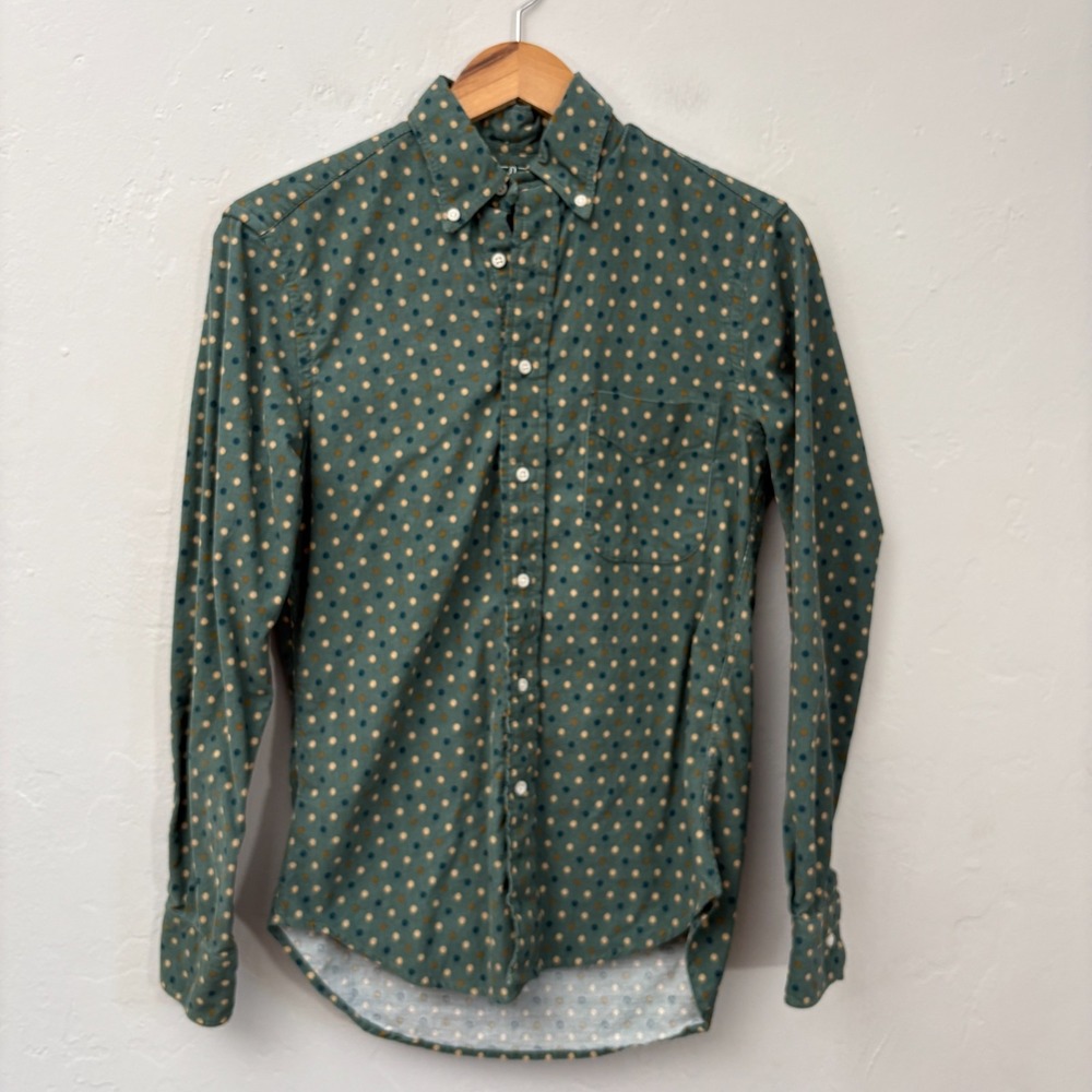 Gitman Bros Polka Dot Corduroy Shirt Men Size Small Green Button Down